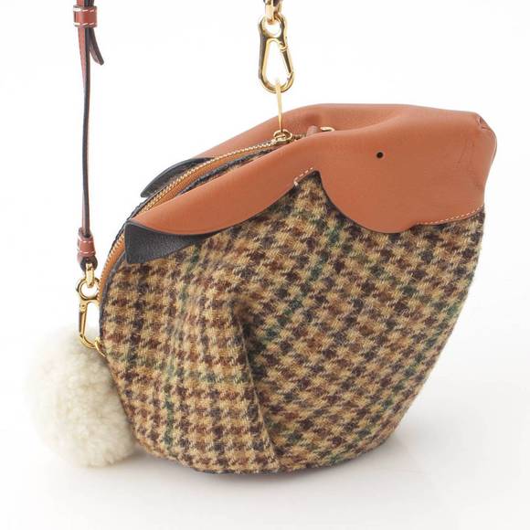 Loewe Bunny Tweed x Leather Check Shoulder Bag Brown - Picture 4 of 10